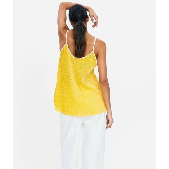 NWT ZARA Bright Yellow White Swing Textured Ribbed Tank Top SMALL Summer Spring - Picture 3 of 10